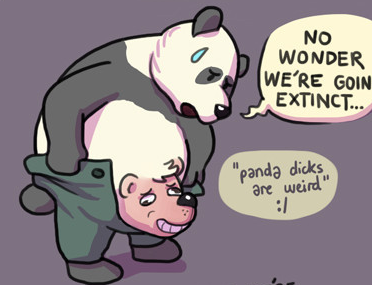 2_heads ambiguous_gender anthro bear biped bizarre clothing crotch_head invalid_tag looking_at_penis male mammal multi_face multi_head panda pants penis questionable_anatomy semi-anthro shocked solo surprise unzipped what what_has_science_done zipper