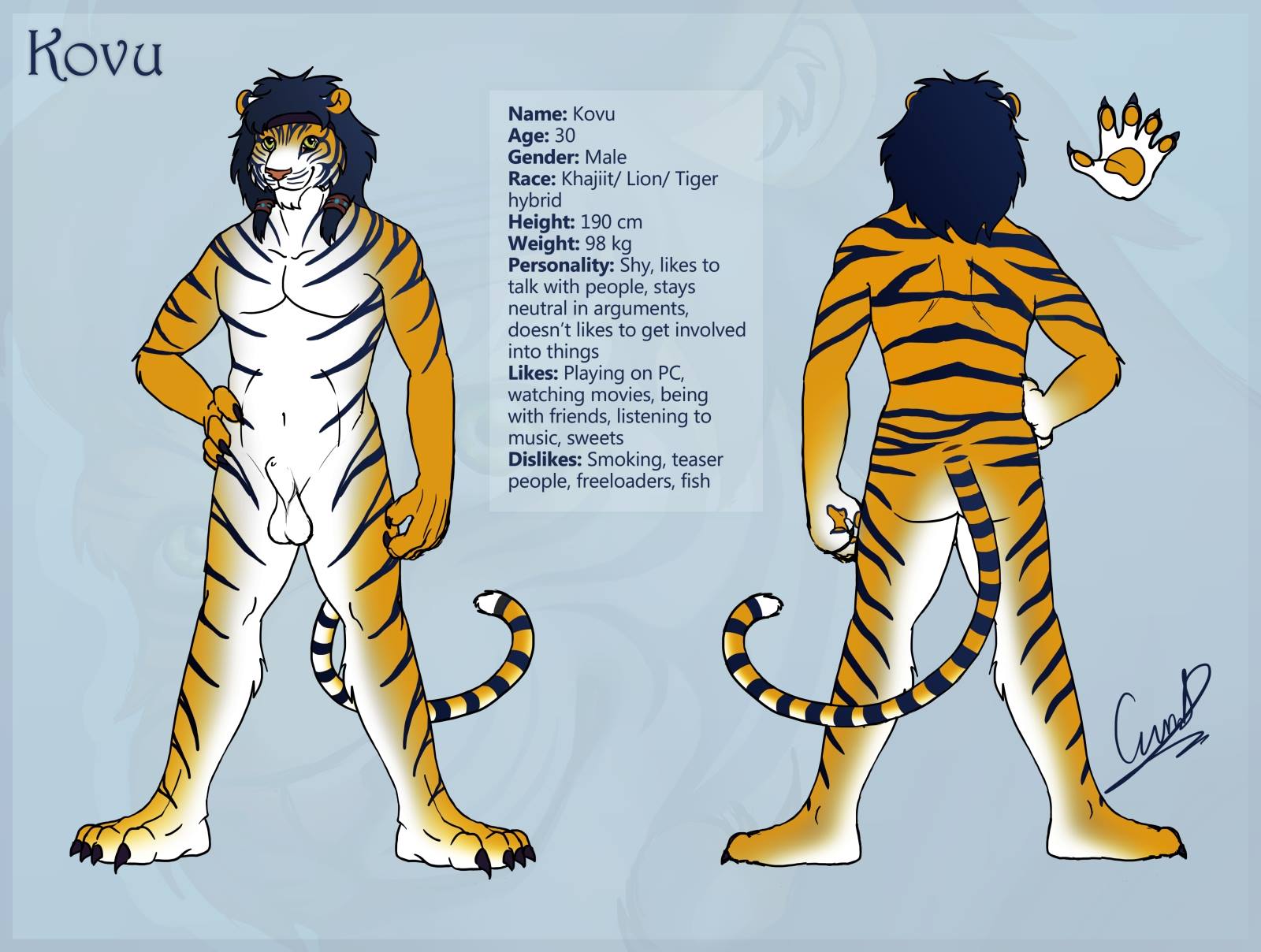 anthro feline fur hybrid khajiit kovu_muabdib liger lion lutti male mammal nude penis the_elder_scrolls tiger video_games