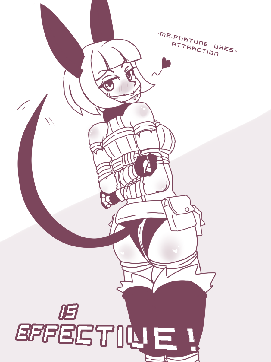 1girl animal_ears ass blush bob_cut breasts cat_ears cat_tail heart lab_zero_games looking_at_viewer looking_back monochrome ms._fortune_(skullgirls) naughty_face pouch revealing_clothes rope scar short_hair sideboob sketch skullgirls smile tail text_focus underboob utility_belt