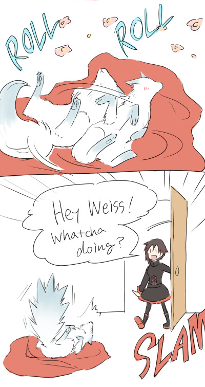 2girls animalization boots comic fox gothic_lolita multiple_girls red_cloak ruby_rose rwby tail weiss_schnee white_hair