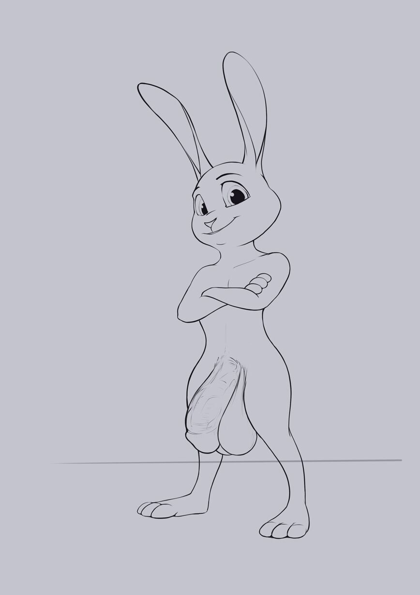 2018 anthro balls big_balls big_penis black_and_white flaccid hi_res huge_penis humanoid_penis lagomorph lawrence_(character) looking_at_viewer male mammal monochrome nude penis pulsar rabbit sketch solo vein veiny_penis