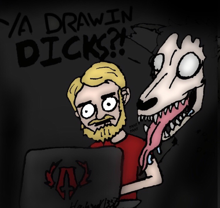 beard canine computer dark drooling english_text facial_hair fallout hair halogeek1337 human humor laptop mal0 mammal monster panting saliva scp-1471 scp_foundation skull spooky teeth text tongue video_games