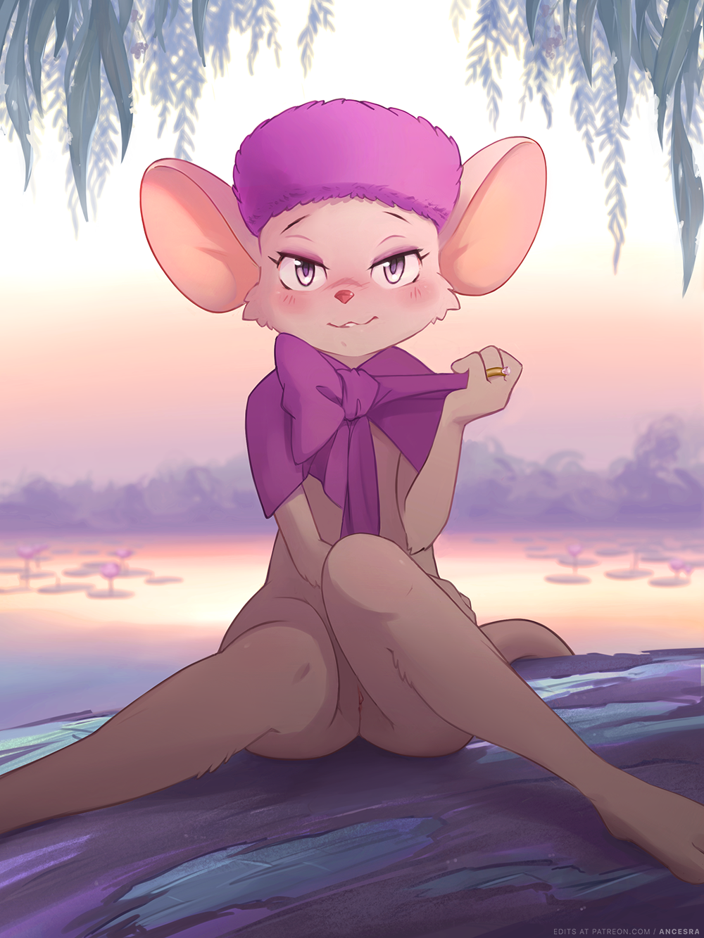 ancesra blush bottomless clitoris clothed clothing disney edit female fur hat looking_at_viewer mammal miss_bianca mouse pussy ribbons ring rodent seductive sitting smile the_rescuers the_rescuers_down_under white_fur