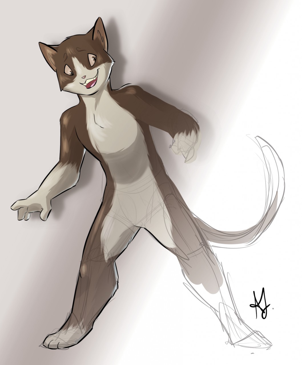 anthro brown_eyes brown_fur brown_hair cat feline fur hair invalid_tag kitterjitters mammal nude simple_background sketch sketchy smile