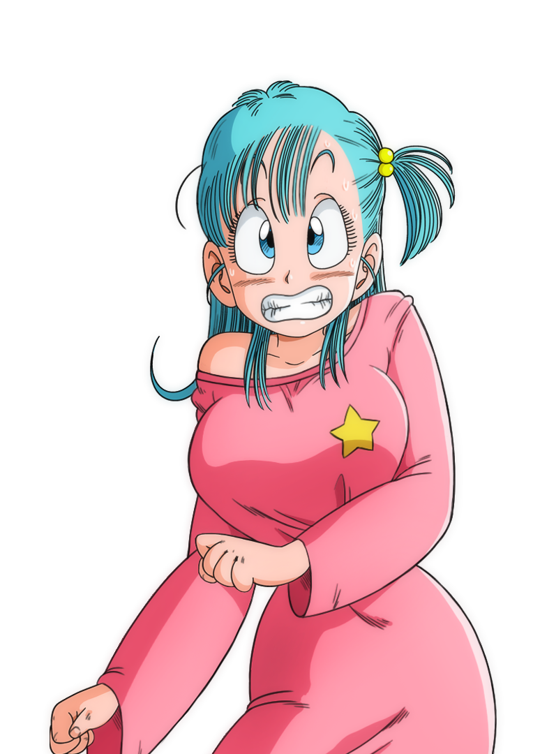 1girl blue_eyes blush breasts bulma clenched_teeth cowboy_shot dragon_ball dress green_hair highres large_breasts long_dress long_hair long_sleeves looking_at_viewer off_shoulder pink_dress ponytail side_ponytail simple_background solo standing teeth transparent_background yamamoto_doujin