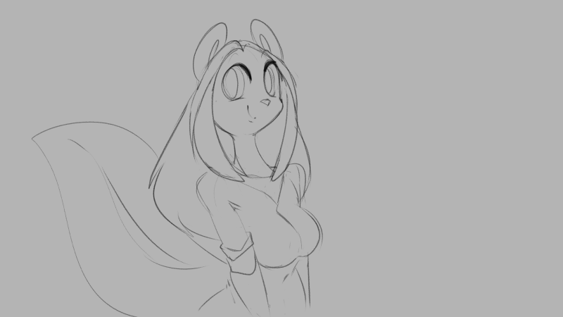 animated anthro breasts female flashing grin looking_at_viewer mammal monochrome nipple_bulge nipples open_mouth skunk smile smirk solo spirale