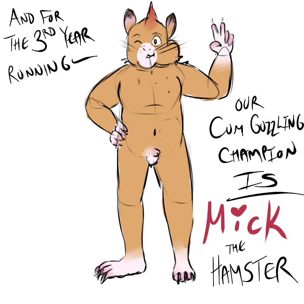 animal_genitalia balls competition cum_eating cyndiquill200 fur hamster male mammal mick_(character) mohawk nude one_eye_closed orange_fur peace_sign_(disambiguation) rodent sheath slightly_chubby solo wink young_adult