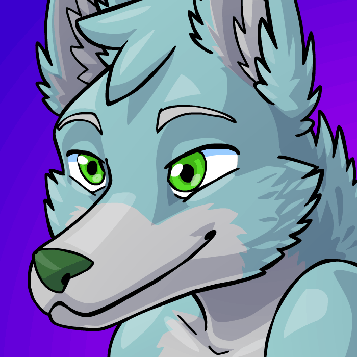 ambiguous_gender blue_fur canine eyebrows fur green_eyes green_nose mammal smile thekc wolf