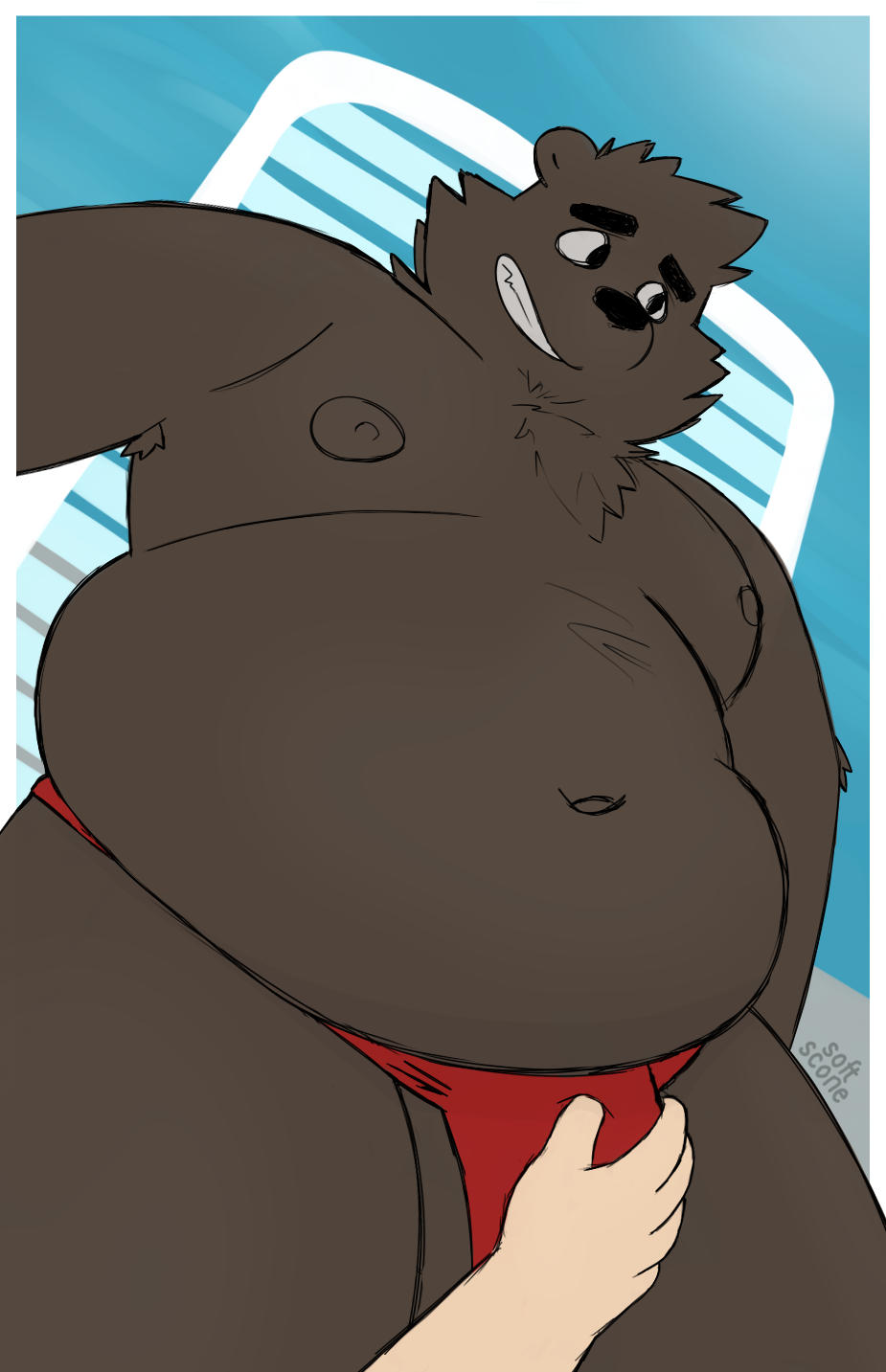 anthro bear belly bulge kemono male mammal navel overweight overweight_male public softscone