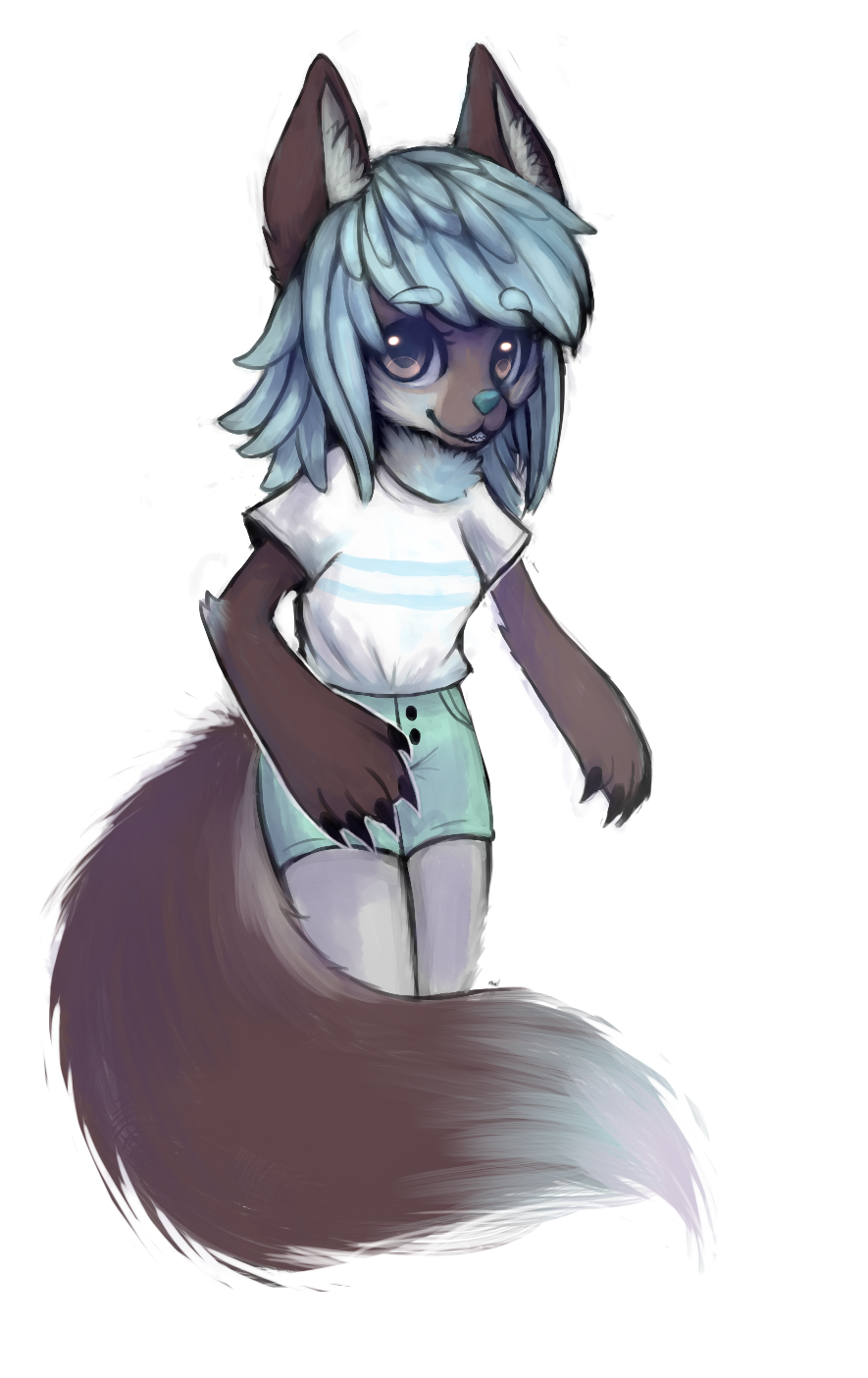 alpha_channel anthro canine chibi clothed clothing female fur galaxymonster hair looking_at_viewer mammal simple_background smile solo standing transparent_background