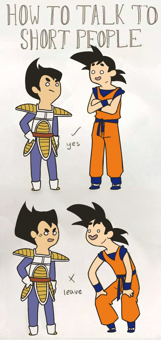 2koma :d anger_vein annoyed armor artist_request black_hair blank_eyes boots comic crossed_arms d: dougi dragon_ball dragon_ball_z english frown gloves grey_background hand_on_hip happy height_difference how_to_talk_to_short_people kneeling looking_at_another looking_up male_focus meme multiple_boys open_mouth short_hair simple_background smile son_gokuu spiked_hair vegeta wristband