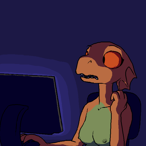 2018 animated anthro argonian breasts computer digital_media_(artwork) female kazerad lizard masturbation nipples nude oblivion open_mouth prequel quill-weave red_eyes reptile scalie simple_background sitting solo tail_masturbation the_elder_scrolls video_games webcomic