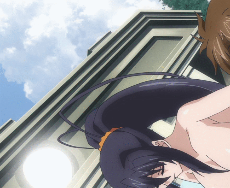 10s 1girl animated animated_gif bounce bouncing_breasts breasts cropped high_school_dxd himejima_akeno long_hair nipples ponytail purple_eyes topless very_long_hair