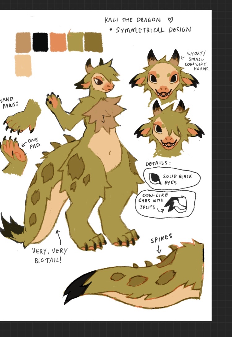 2020 ambiguous_gender anthro bald belly big_tail black_eyes black_tail_tip brown_body brown_fur brown_markings brown_spots brown_tail color_swatch countershading digital_media_(artwork) dragon english_text fangs female female_(lore) full-length_portrait fur furred_dragon green_body green_fur green_hair green_tail hair hair_over_eye half-closed_eyes kali_(thorn_paw) markings model_sheet narrowed_eyes navel one_eye_obstructed open_mouth open_smile pink_snout portrait simple_background slightly_chubby smile solo spiked_tail spikes spikes_(anatomy) spots standing tail tail_markings tan_belly tan_body tan_countershading tan_face tan_tail teeth text thorn_paw white_background