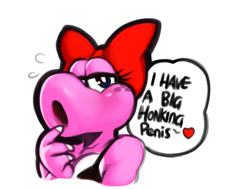 &lt;3 2016 bedroom_eyes birdo blue_eyes blush bow_tie dialogue digital_media_(artwork) english_text eyelashes female half-closed_eyes looking_at_viewer low_res mario_bros modeseven multicolored_skin nintendo pink_skin seductive simple_background solo speech_bubble text two_tone_skin video_games white_background white_skin