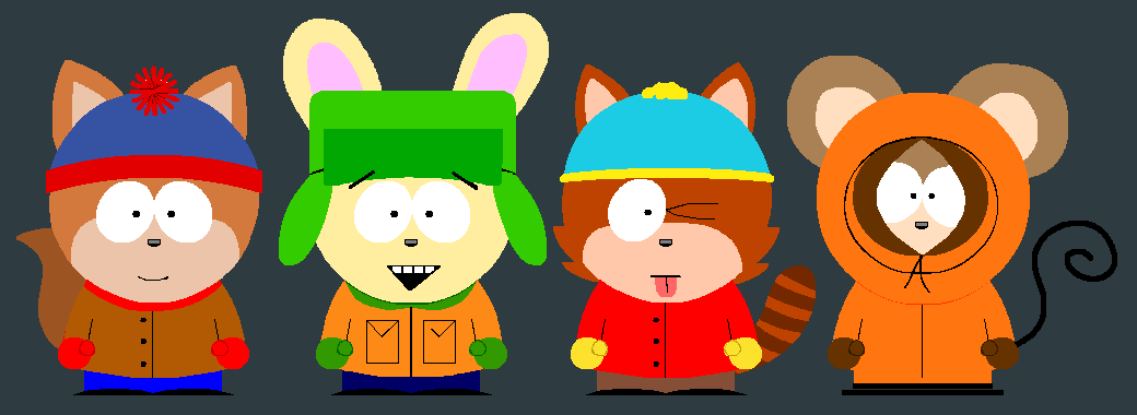 anthro anthrofied canine clothing eric_cartman fox hat kenny_mccormick kyle_broflovski lagomorph mammal mouse one_eye_closed rabbit red_panda rodent smile south_park stan_marsh teeth tongue tongue_out wink
