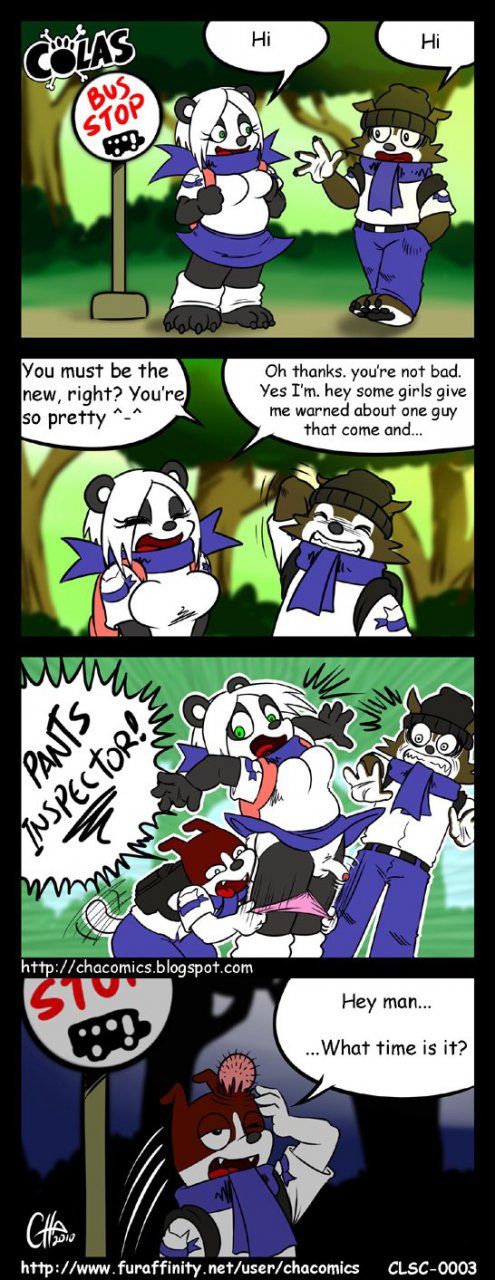 2011 backpack balls bear canine charlie_(chacomics) dickgirl dog humor intersex lobozamora male mammal panda penis prank