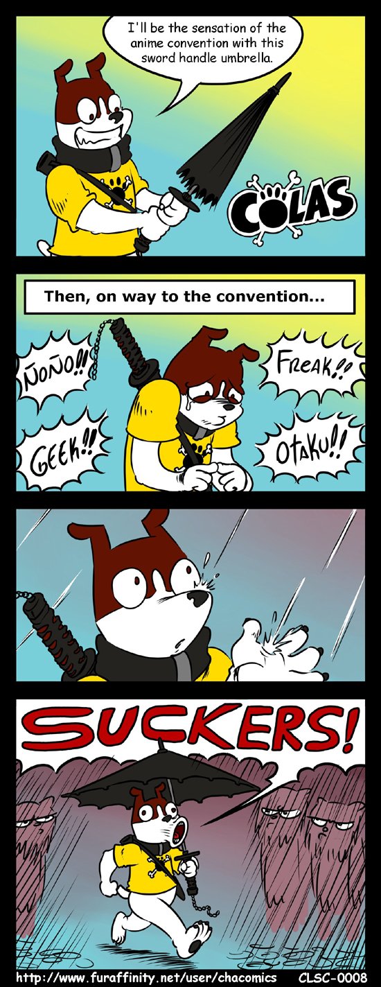 2011 canine charlie_(chacomics) dog humor karma lobozamora mammal raining umbrella