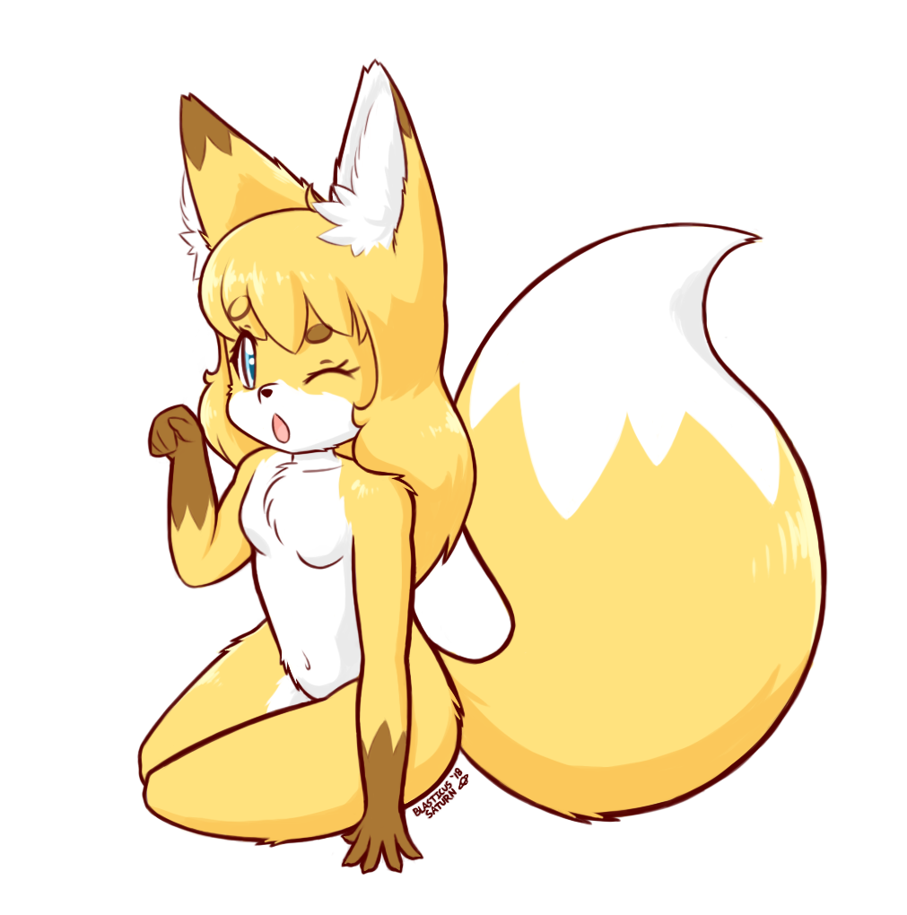 big_eyebrows blasticussaturn canine female fox inner_ear_fluff kemono looking_at_viewer mammal open_mouth simple_background sitting young
