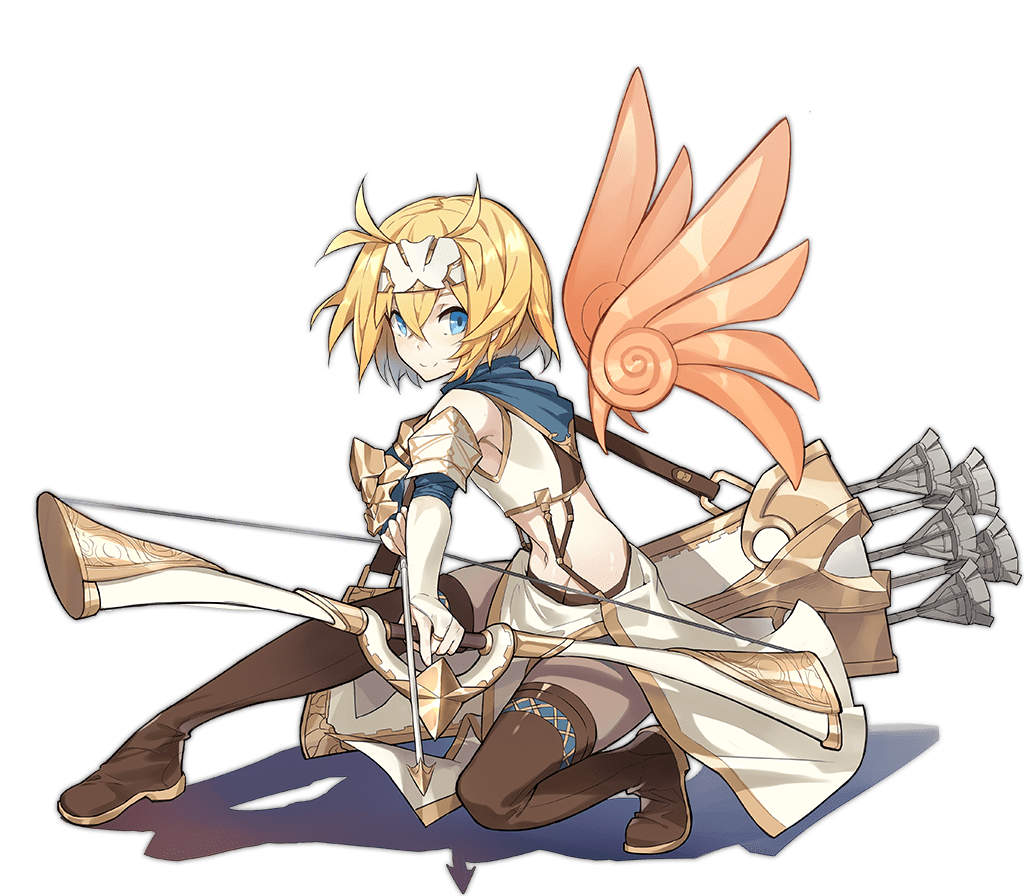 1girl ark_order arrow_(projectile) blonde_hair blue_scarf boots bow_(weapon) brown_footwear crop_top detached_wings drawing_bow elbow_gloves feathered_wings fighting_stance forehead_protector full_body gloves gold_trim hair_intakes holding holding_arrow holding_bow_(weapon) holding_weapon icarus_(ark_order) jewelry kamisa looking_at_viewer midriff official_art orange_wings quiver ring scarf shirt short_hair skirt solo squatting stomach tachi-e thigh_boots thighhighs transparent_background weapon white_gloves white_shirt white_skirt wings