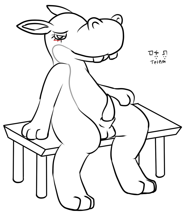 2014 3_fingers 3_toes animal_crossing animal_genitalia anthro balls bedroom_eyes biped blush digital_drawing_(artwork) digital_media_(artwork) ears_back erection eyelashes full-length_portrait half-closed_eyes hippopotamus looking_at_viewer male mammal nintendo nude on_table partially_colored penis pinup portrait pose rocco_(animal_crossing) seductive sheath simple_background sitting smile snout solo spot_color table tapering_penis telem toes video_games white_background