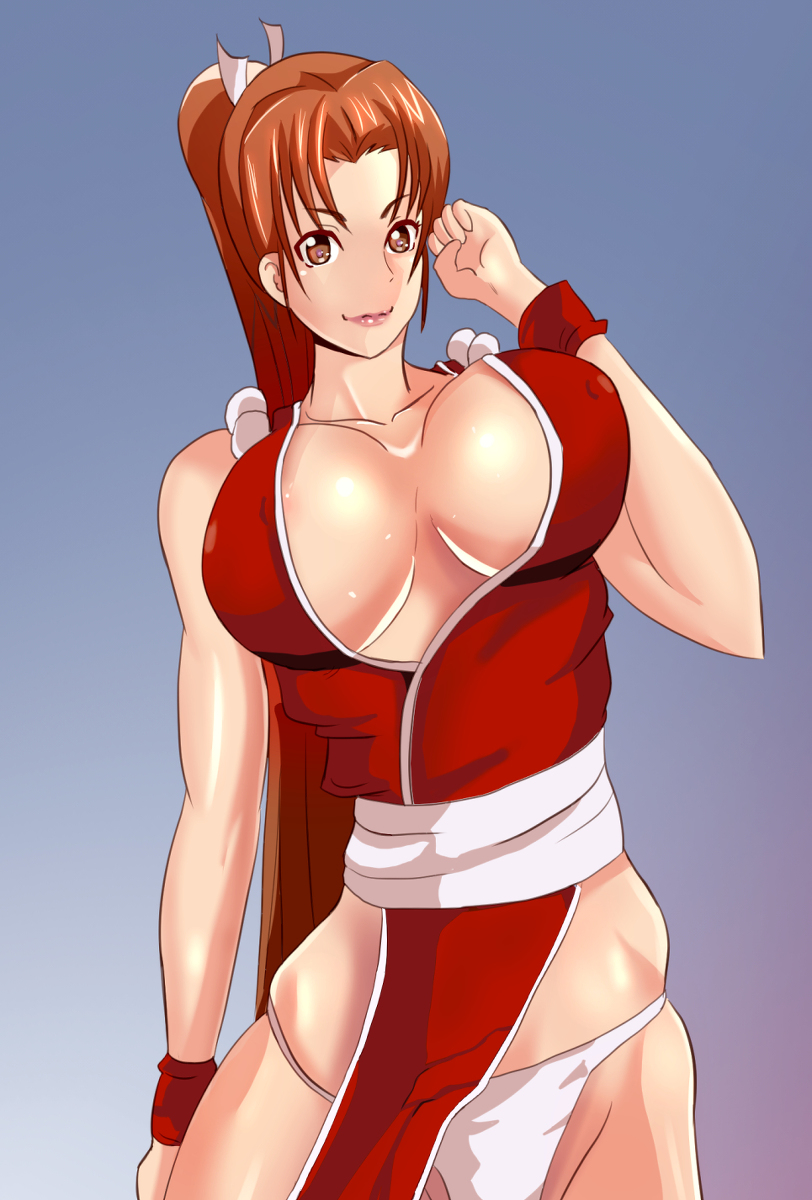 1girl bad_anatomy breasts fatal_fury huge_breasts image_sample pixiv_sample ponytail shiranui_mai smile solo