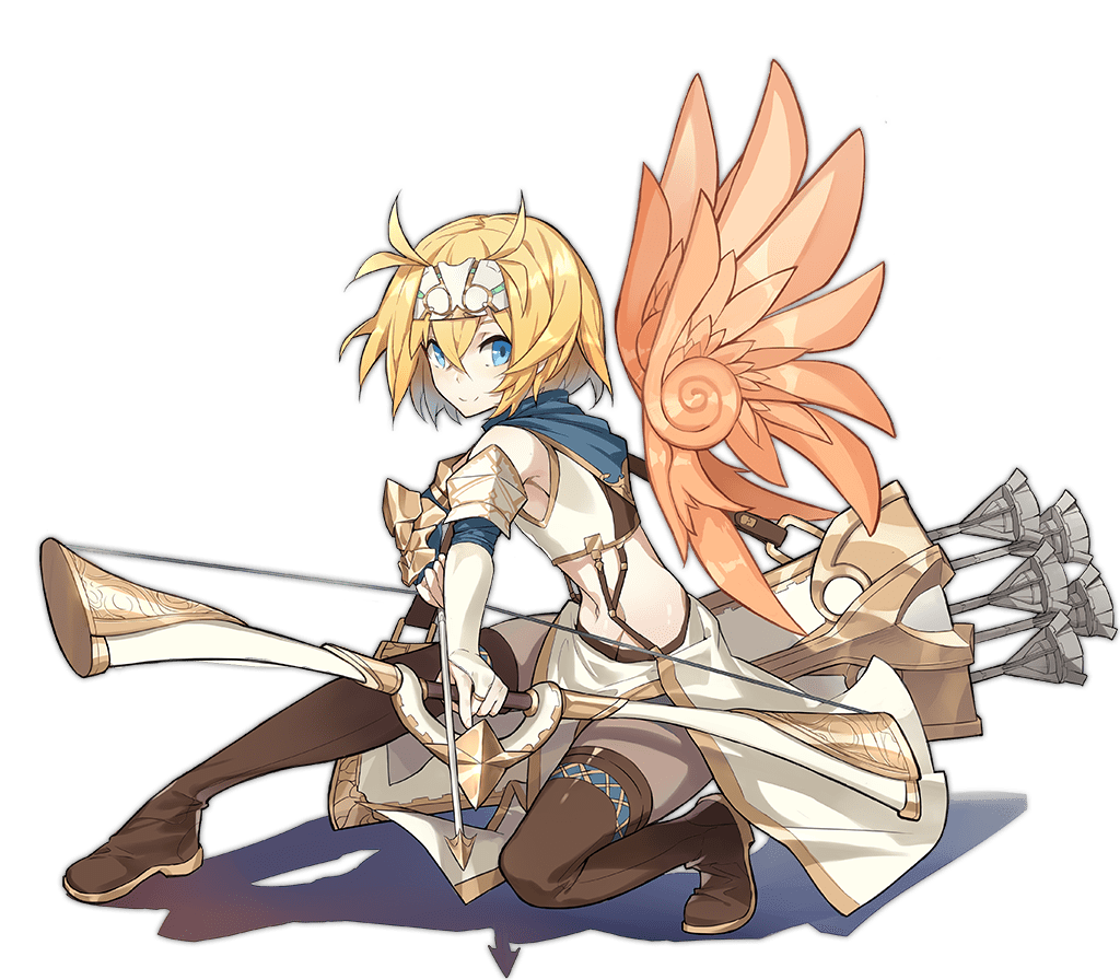 1girl ark_order arrow_(projectile) blonde_hair blue_scarf boots bow_(weapon) brown_footwear crop_top detached_wings drawing_bow elbow_gloves feathered_wings fighting_stance forehead_protector full_body gloves gold_trim hair_intakes holding holding_arrow holding_bow_(weapon) holding_weapon icarus_(ark_order) jewelry kamisa looking_at_viewer midriff official_art orange_wings quiver ring scarf shirt short_hair skirt solo squatting stomach tachi-e thigh_boots thighhighs transparent_background weapon white_gloves white_shirt white_skirt wings