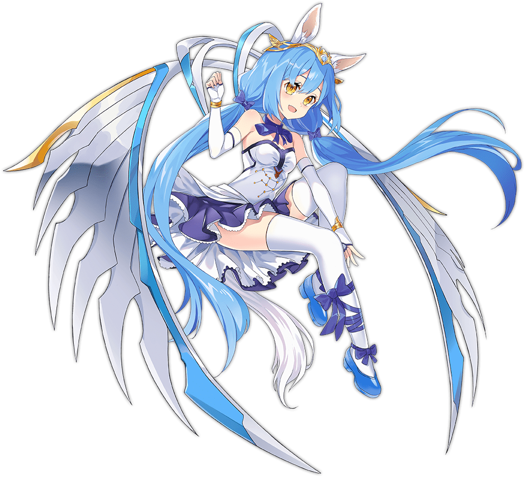 1girl :d animal_ears ark_order artist_request bare_shoulders blue_bow blue_bowtie blue_flower blue_hair blue_ribbon bow bowtie dress elbow_gloves fingerless_gloves flower frilled_dress frills full_body gloves gold_trim horse_ears horse_tail leg_ribbon long_hair low_twintails mechanical_wings official_art pegasus_(ark_order) ribbon shoes sidelocks sleeveless sleeveless_dress smile solo tachi-e tail thighhighs tiara transparent_background twintails very_long_hair white_dress white_gloves white_thighhighs wing_hair_ornament wings wrist_cuffs yellow_eyes