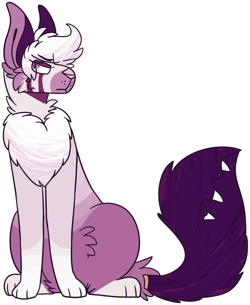 2016 alpha_channel ambiguous_gender annoyed canid canine digital_drawing_(artwork) digital_media_(artwork) digitigrade feral feral_with_hair flat_colors frown full-length_portrait fur grey_body grey_fur grey_nose hair jaspering mammal paws portrait purple_body purple_eyes purple_fur purple_inner_ear simple_background snout solo tail tail_mouth teeth transparent_background unusual_anatomy unusual_tail whisker_dots white_hair