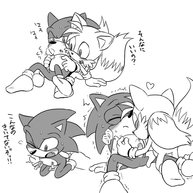 &lt;3 2009 anus blush clothing gloves karlo legwear licking male male/male miles_prower monochrome nipple_lick nipples penis socks sonic_(series) sonic_the_hedgehog sweat tongue tongue_out