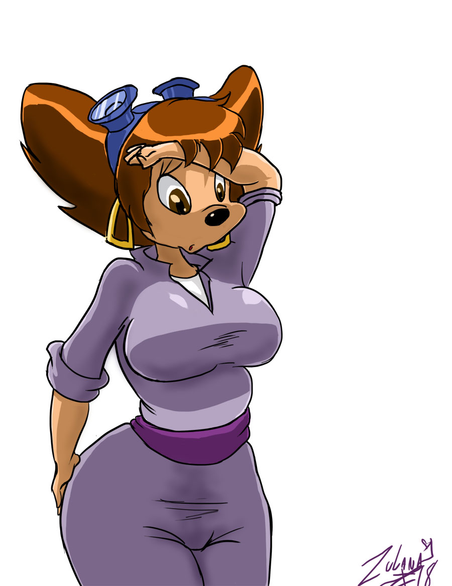 2018 anthro big_breasts black_nose breasts brown_hair canine clothed clothing disney dog ear_piercing eyelashes eyewear female fully_clothed goggles goof_troop hair hand_on_hip legs_together mammal overalls peg_pete piercing short_hair simple_background solo standing tight_clothing white_background zulana