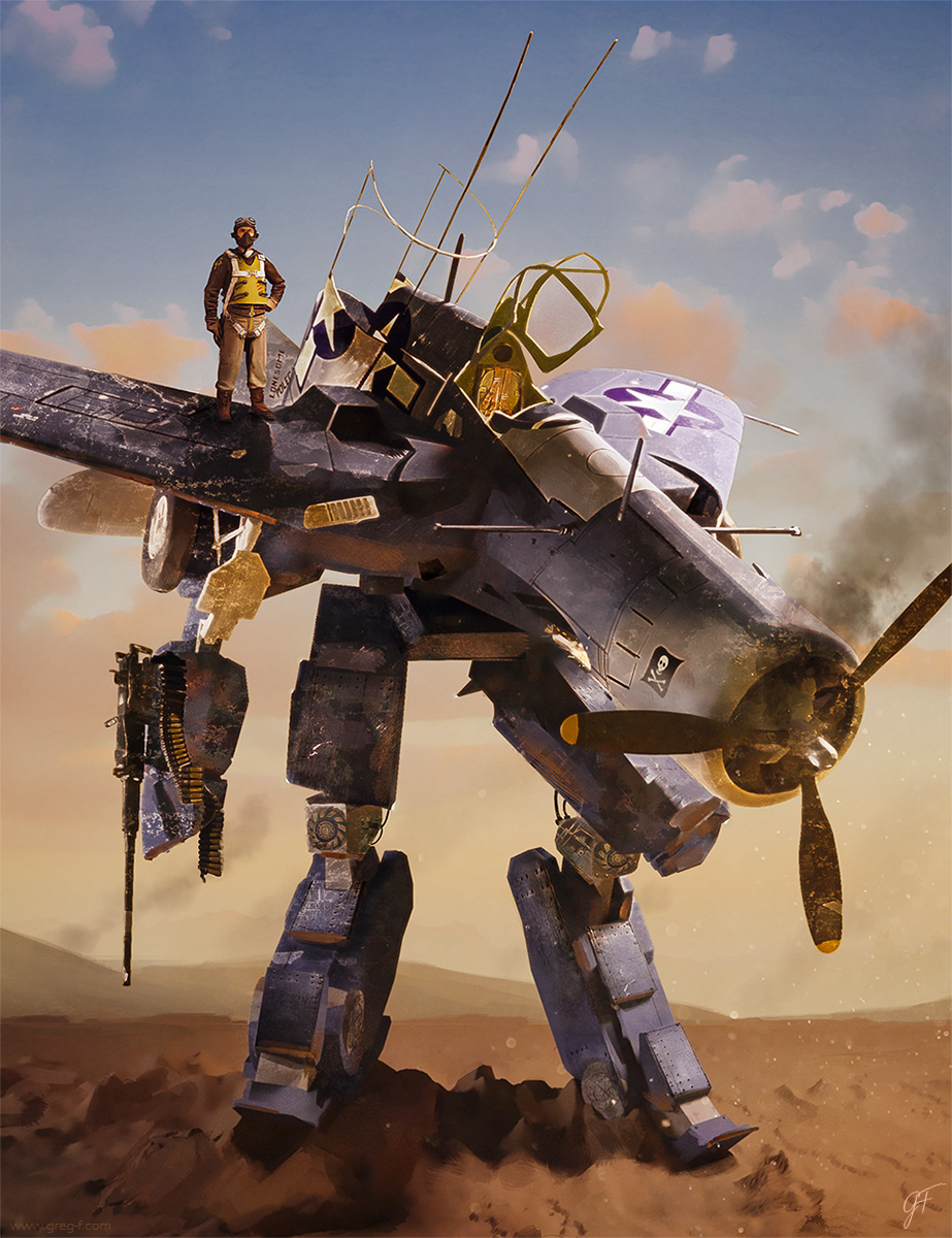 arm_cannon artist_request boots canopy choujikuu_yousai_macross cloud cockpit commentary damaged debris desert dirty dust english_commentary epic f4u_corsair gerwalk gloves goggles gun hand_on_hip highres hybrid jolly_roger looking_at_viewer machine_gun machinery macross mecha open_cockpit original oxygen_mask parody pilot pilot_suit propeller radio_antenna real_life realistic roundel roy_focker science_fiction signature smoke standing_on_object style_parody variable_fighter vest vf-1 vf-1s weapon world_war_ii