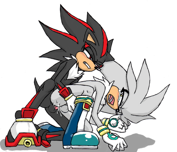 2010 anal anthro balls clothing cum footwear gloves kyoshinhei male male/male penis red_eyes shadow_the_hedgehog shoes silver_the_hedgehog simple_background sonic_(series) white_background yellow_eyes