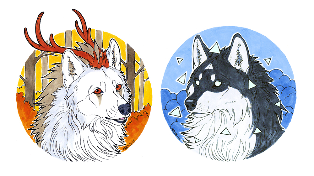 2016 anisis black_lips black_nose canine duo feral fur hybrid mammal traditional_media_(artwork) white_fur wolf