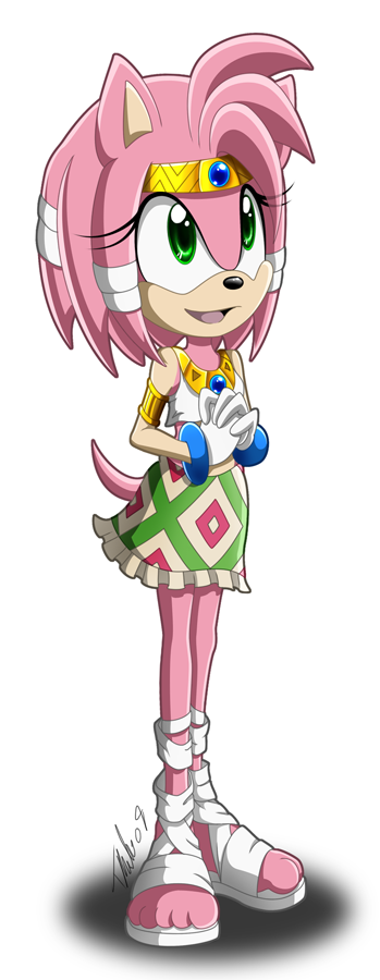 2009 amy_rose anthro clothing cosplay female footwear gloves green_eyes looking_at_viewer metalpandora shoes simple_background sonic_(series) tikal_the_echidna white_background
