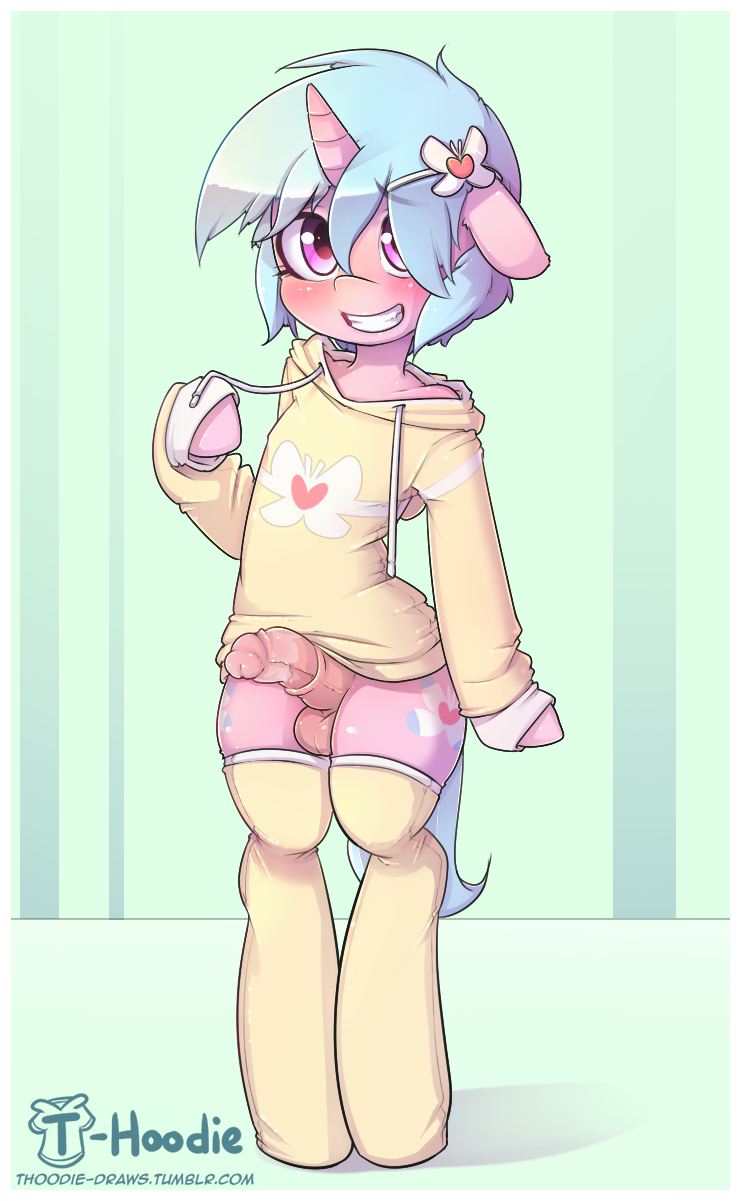 &lt;3 blush clothed clothing equine fan_character feral girly hair hi_res hoodie hoodie_(artist) horn legwear looking_at_viewer male mammal my_little_pony penis semi-anthro socks solo sweater unicorn