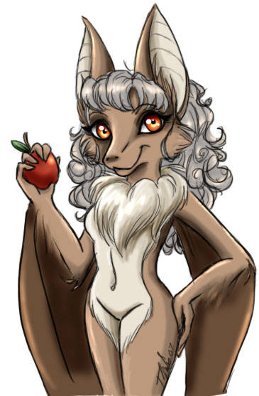 2007 apple bat female food fruit looking_at_viewer mammal metalpandora navel orange_eyes solo