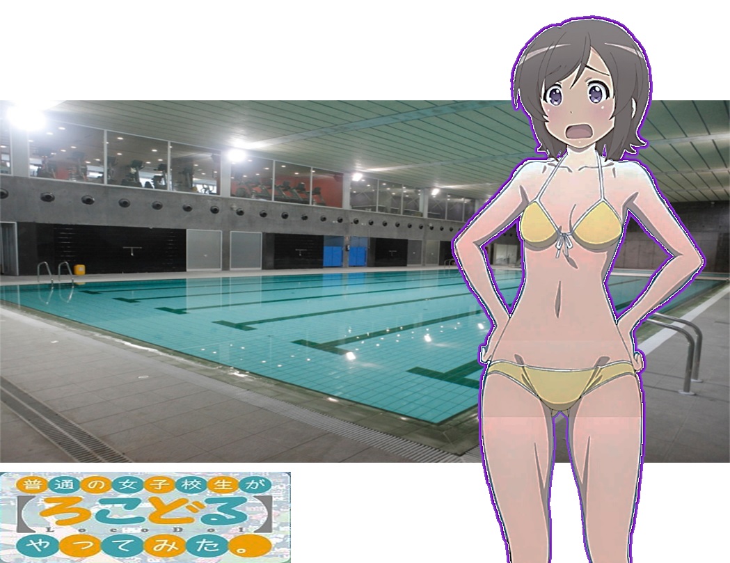 bikini futsuu_no_joshikousei_ga_locodol_yattemita hands_on_hips indoors pool swimsuits usami_nanako