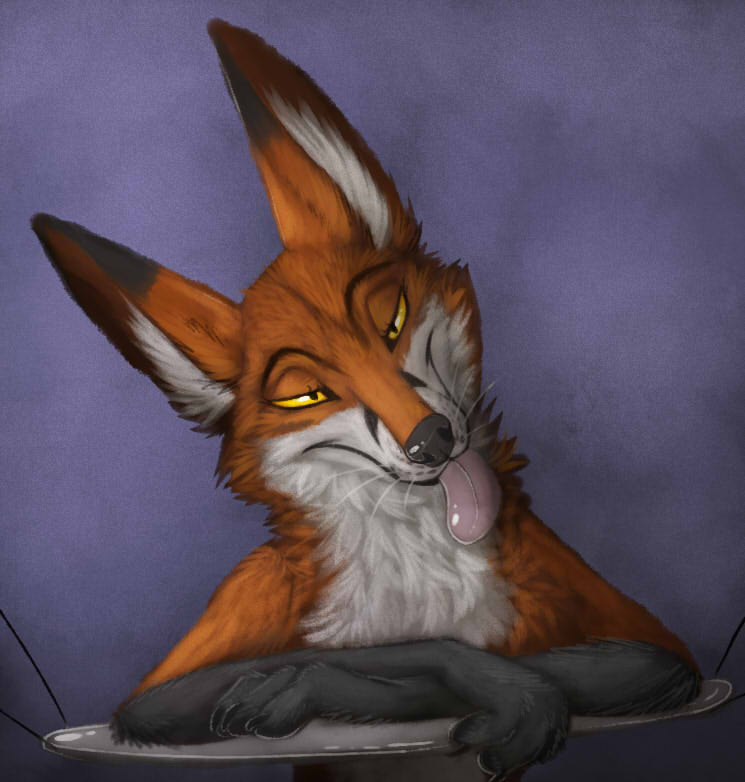 2018 anthro bedroom_eyes black_nose canine claws eyebrows eyelashes female fluffy fox fur gloves_(marking) half-closed_eyes head_tilt inner_ear_fluff looking_at_viewer mammal markings maskedhusky multicolored_fur red_fox red_fur seductive smile snout solo tongue tongue_out two_tone_fur whiskers white_fur yellow_eyes