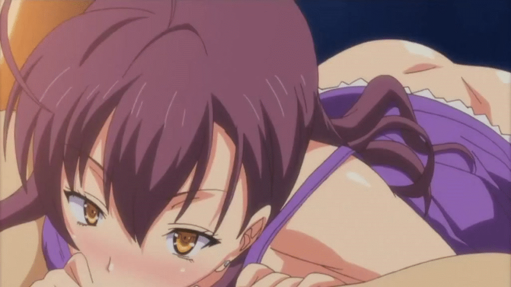 1girl ahoge animated animated_gif bangs blush bottomless censored character_request deepthroat dimples_of_venus fellatio hair_between_eyes harem_time mosaic_censoring no_panties oral penis yellow_eyes