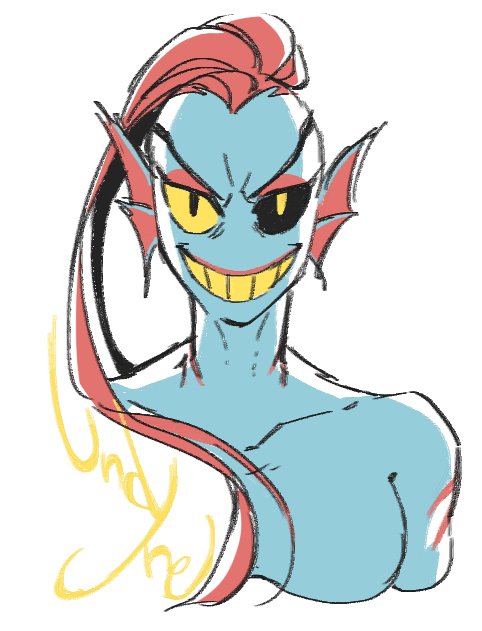 anthro blue_skin fish grin hair long_hair looking_at_viewer marine portrait red_hair simple_background smile undertale undyne video_games white_background yellow_eyes