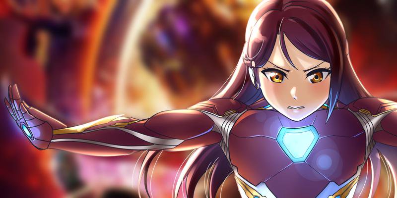 10s 1girl angry armor avengers avengers:_infinity_war blurry blurry_background brown_eyes clenched_teeth glowing hair_ornament iron_man lens_flare long_hair looking_at_viewer love_live! love_live!_sunshine!! marvel mcu outstretched_arms parody parted_lips raemn_(raemn2d) red_hair sakurauchi_riko solo spread_arms teeth upper_body