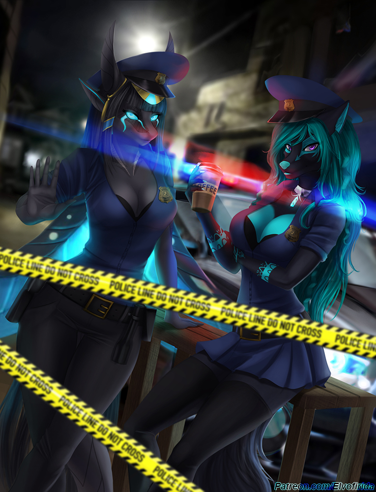 2018 5_fingers anthro blue_eyes blue_hair breasts canine clothed clothing detailed_background digital_media_(artwork) duo elvofirida female freya_(zionsangel) hair mammal night outside purple_eyes smile unknown_species wolf