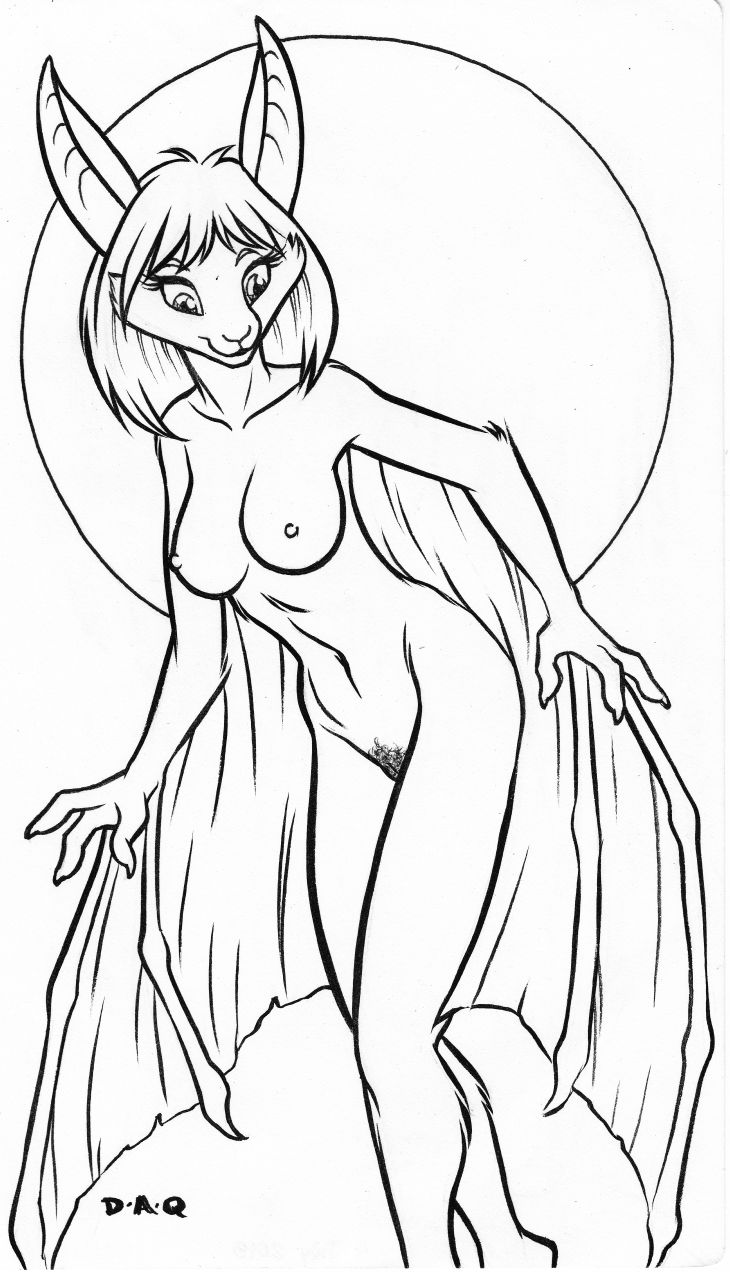 2018 anthro barely_visible_genitalia bat breasts cheek_tuft david_a_cantero elbow_tufts female hi_res looking_down mammal monochrome navel nipples nude pubes pussy smile solo standing subtle_pussy tuft winged_arms wings