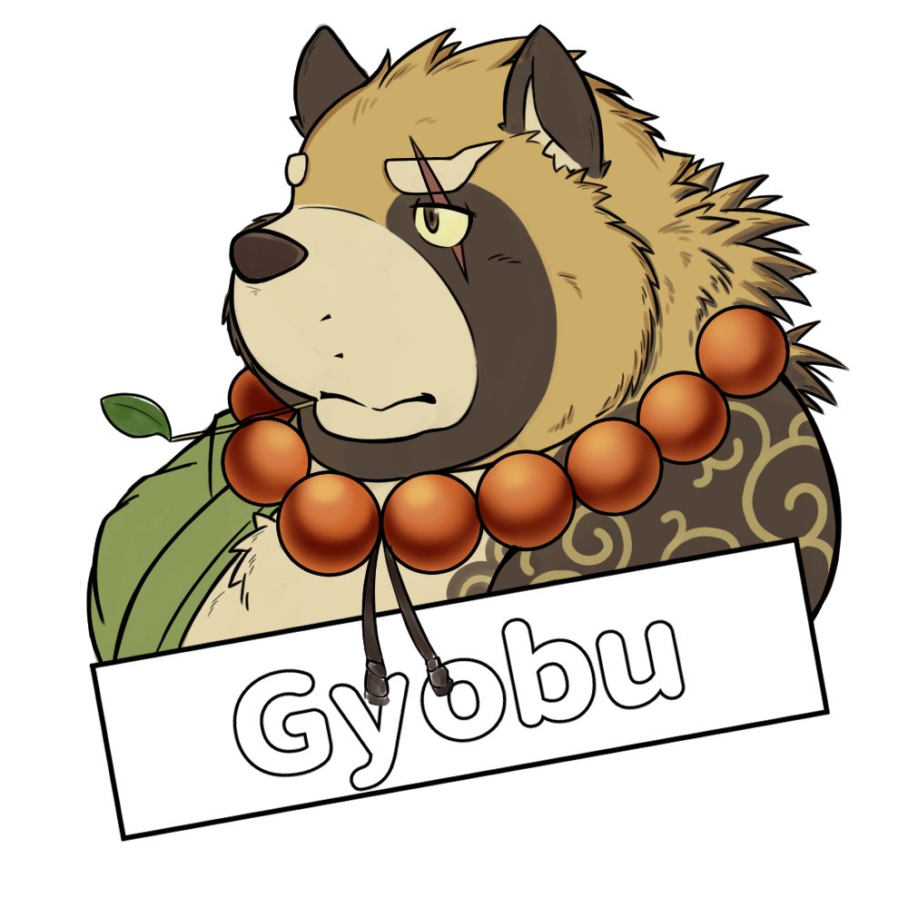 2018 anthro brown_fur canine english_text fur gyobu leaf male mammal scar simple_background solo tanuki text tokyo_afterschool_summoners white_background