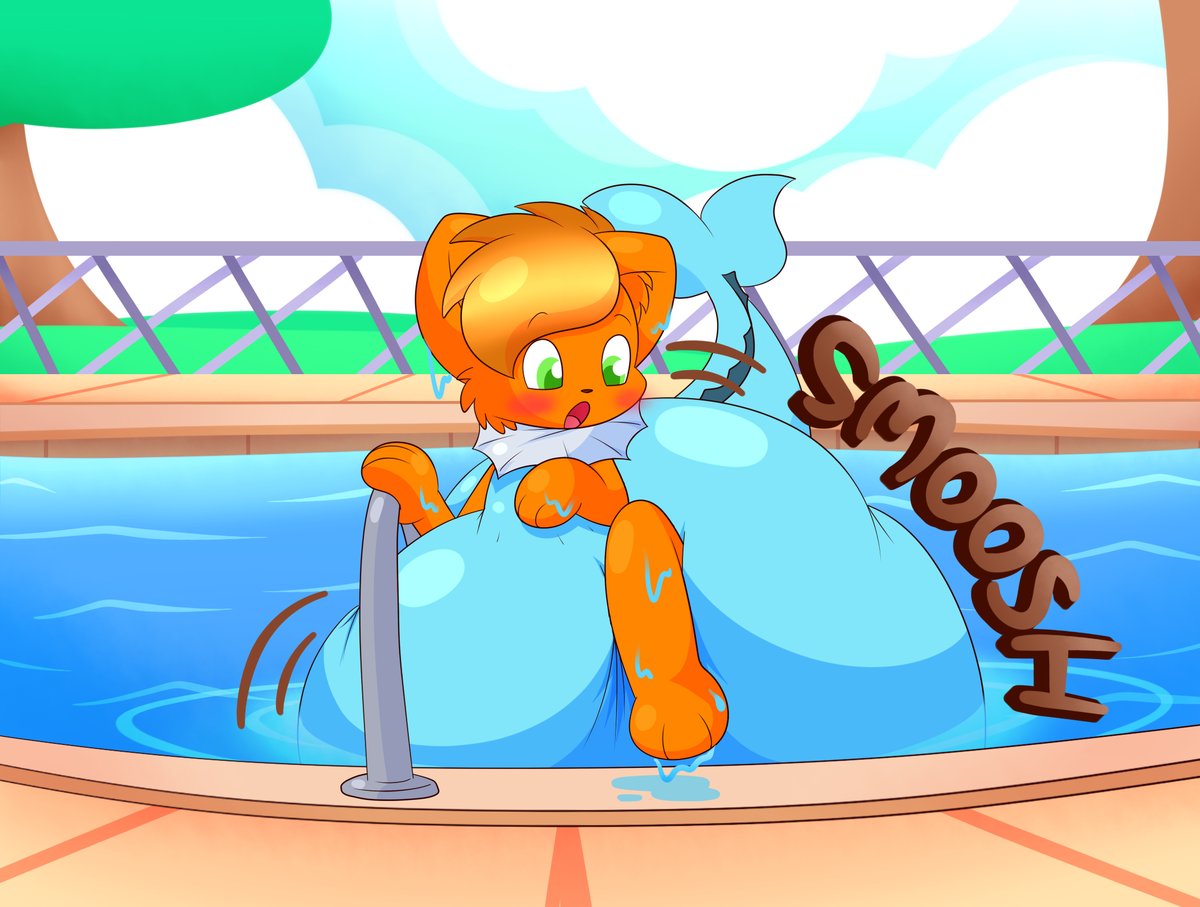 anthro canine charmander clothed clothing cosplay diaper eeveelution full_diaper male mammal nintendo open_mouth outside pok&eacute;mon pok&eacute;mon_(species) sir-dancalot solo swimming_pool vaporeon video_games water wet_diaper