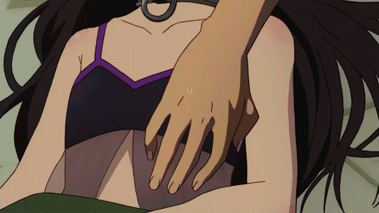 1girl animated animated_gif breast_grab breasts grabbing groping isekai_maou_to_shoukan_shoujo_dorei_majutsu rem_galleu small_breasts solo