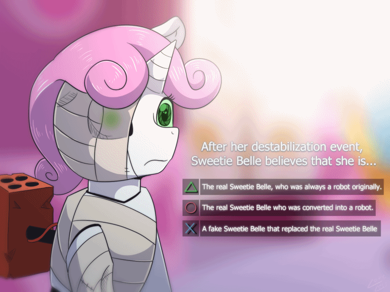 2018 animated bandage dialogue english_text equine female friendship_is_magic glowing green_eyes horn machine mammal my_little_pony robot sweetie_belle_(mlp) sweetie_bot_(mlp) text unicorn vavacung