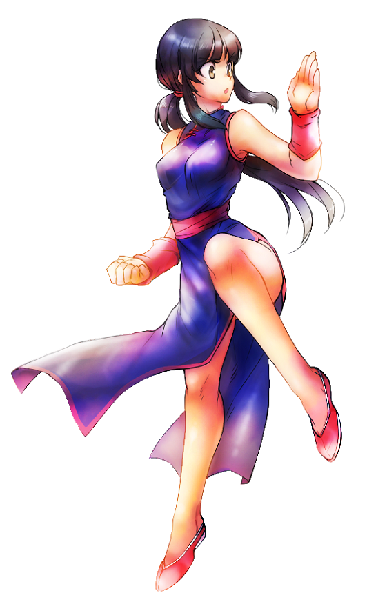 ayo_(isy8800) bad_id bad_pixiv_id bare_arms bare_legs bare_shoulders black_eyes black_hair breasts chi-chi_(dragon_ball) chinese_clothes clenched_hand dragon_ball dragon_ball_(classic) eyebrows_visible_through_hair fighting_stance full_body long_hair looking_away open_mouth pink_footwear ponytail serious shoes simple_background solo white_background wristband
