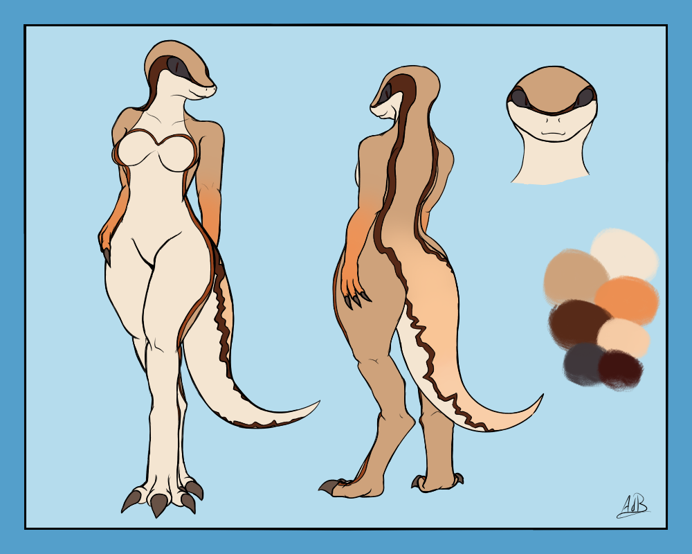 anthro atendedordeboludos blue_background breasts claws featureless_breasts featureless_crotch female lizard looking_at_viewer model_sheet multiple_angles nude pose rear_view reptile scalie signature simple_background solo standing toe_claws